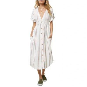 O’Neill Reid white & brown Stripe Midi Dress Small